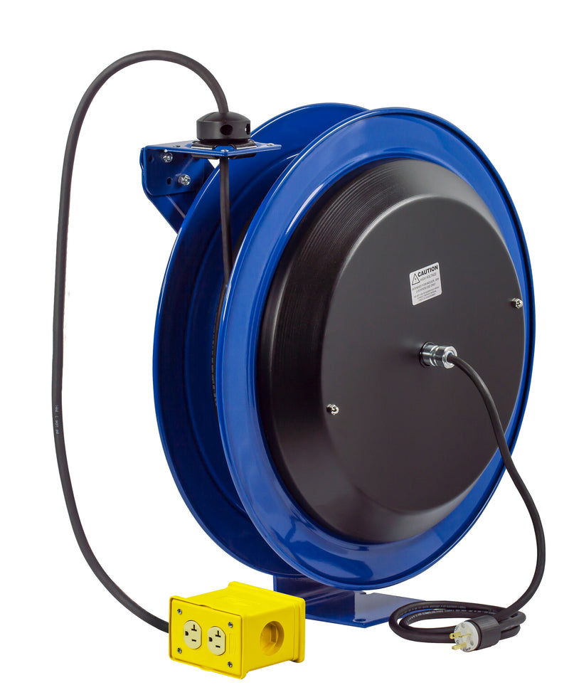 PC24-0012-B by Coxreels | PC Series | Spring Driven Power Cord Reel with Quad Industrial Receptacle | 12/3 SJO Cord, 20A, 115V | Steel | 100ft Cord Included