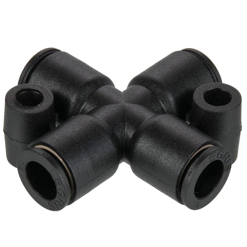 347PLP-6M by Parker | Prestolok PLP Composite Push-to-Connect Fittings | Tube to Tube Fittings | 6mm Equal Tube Size | 20.0mm Length (L) | 4.2mm Mounting Hole Diameter | Cross | Glass-Reinforced Nylon | Pack of 10