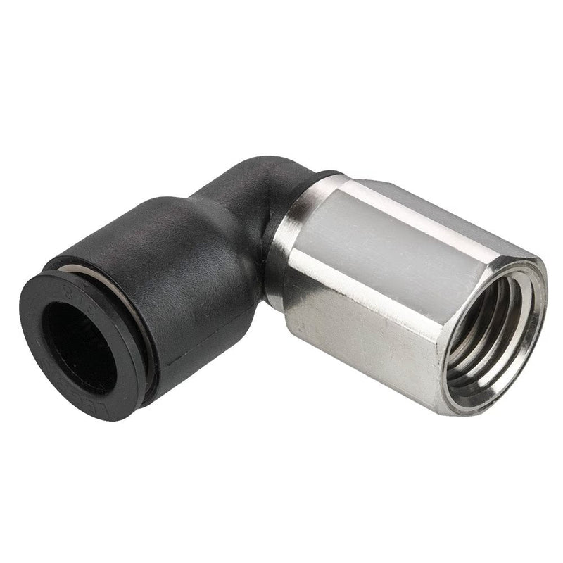 370PLP-8M-4 by Parker | Prestolok PLP Composite Push-to-Connect Fittings | Thread Fitting | 5/16" Swivel x 1/4" Female NPT Thread | 16mm Hex | .91" Length (L) | 90° Elbow | Glass-Reinforced Nylon | Pack of 10