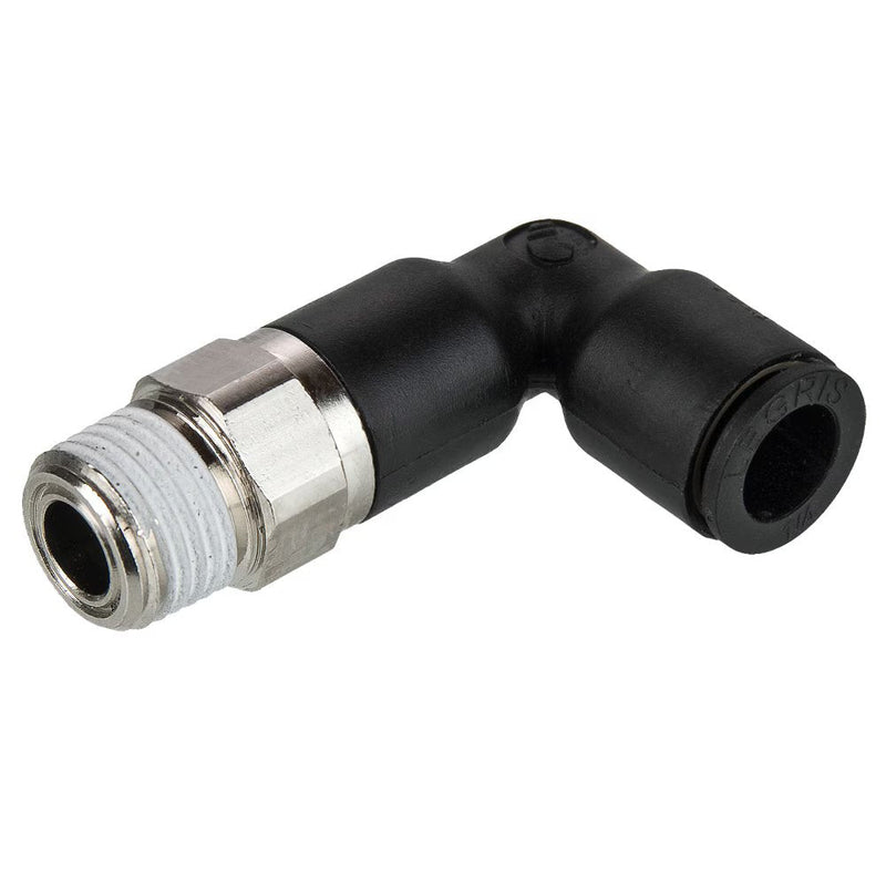 W369PLPX-8M-4 by Parker | Prestolok PLP Composite Push-to-Connect Fittings | Thread Fitting | 5/16" Extended x 1/4" Male UNF Thread | 14mm Hex | 1.16" Length | 90° Long Elbow | Glass-Reinforced Nylon | Pack of 10