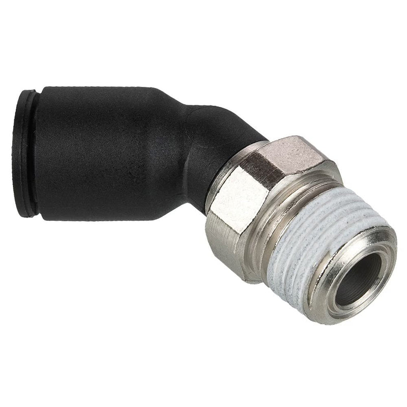W379PLP-12M-6R by Parker | Prestolok PLP Composite Push-to-Connect Fittings | Thread Fitting | 12mm Tube Size x 3/8" Male BSPT Thread | 17mm Hex | 26.0mm Length | 45° Elbow | Glass-Reinforced Nylon | Pack of 10