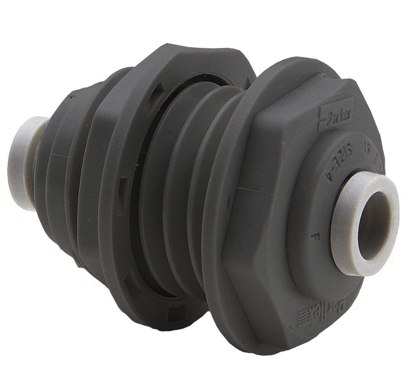 PPB4BU4-MG by Parker | TrueSeal™ Bulkhead Union | 1/4" Push-to-Connect | 1.50" Length | Straight | Black | Polypropylene