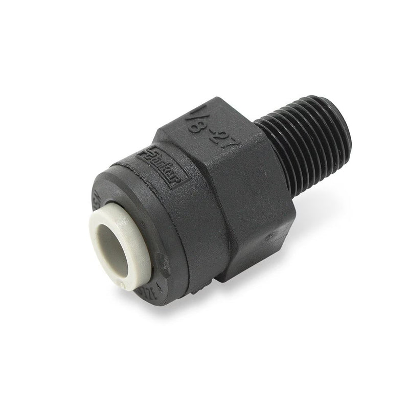 PPB6MC4-MG by Parker | TrueSeal™ Threaded Fittings | 3/8" Connector x 1/4" Male NPTF Thread | 13/16" Hex | 1.41" Length | Straight | Black | Polypropylene