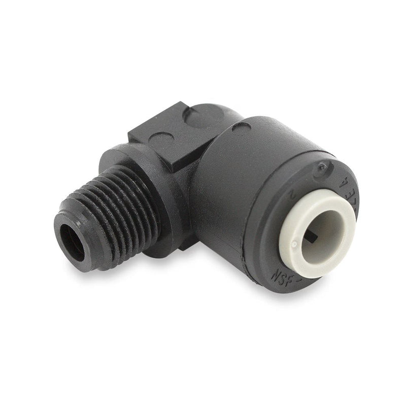 PPB4ME4-MG by Parker | TrueSeal™ Threaded Fittings | 1/4" Push-to-Connect x 1/4" Male NPTF Thread | 90° Elbow | Black | Polypropylene