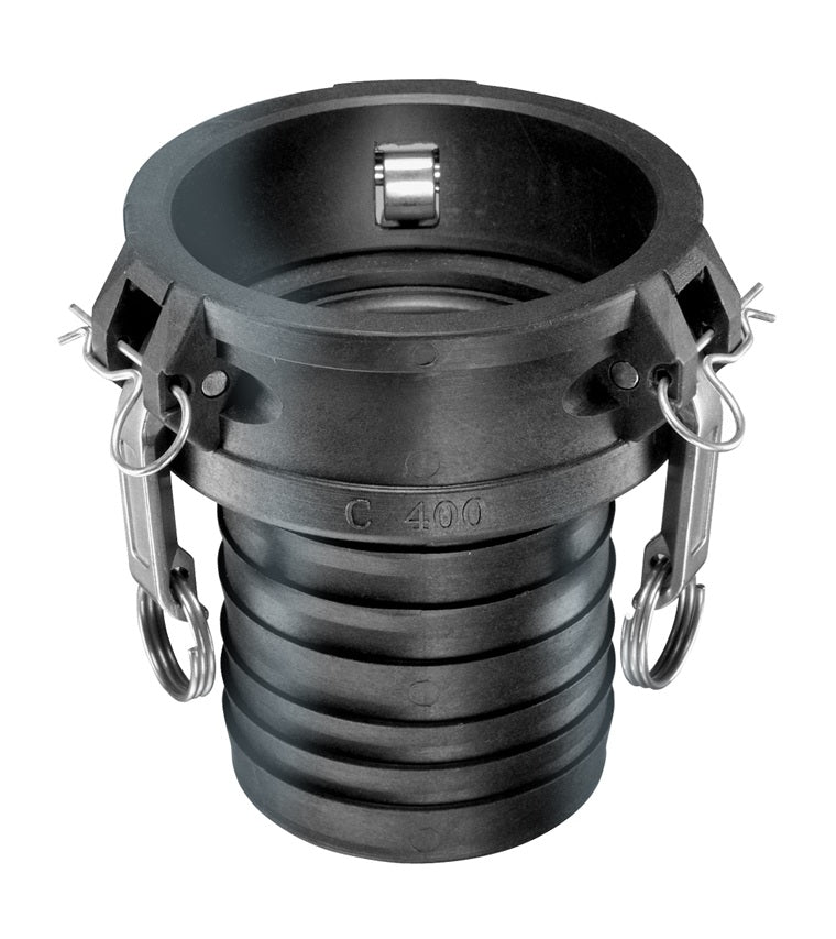 PPC400 by Kuriyama | PPC Series | Part C | Cam & Groove Fitting | 4" Coupler x 4" Hose Barb | Polypropylene