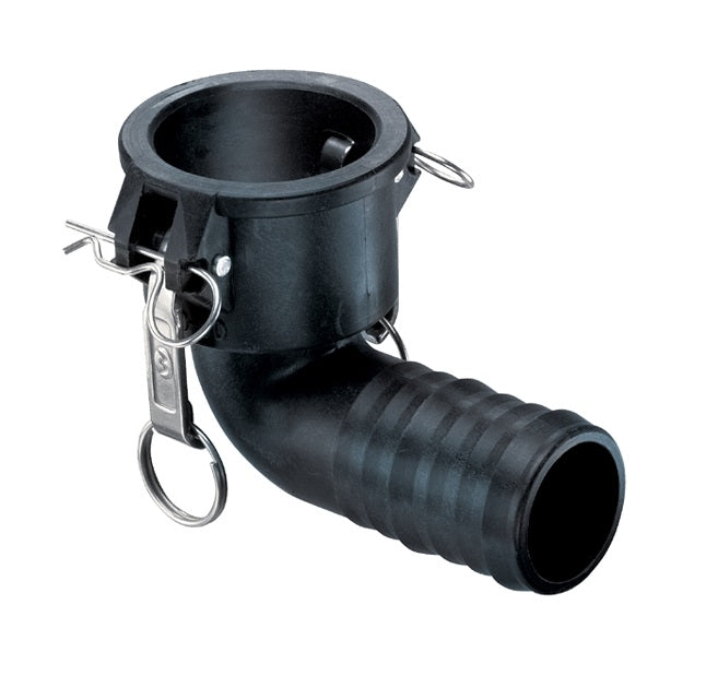 PP200C90 by Kuriyama | PPC90 Series | Part C | 90° Elbow | Cam & Groove Fitting | 2" Coupler x 2" Hose Barb | Polypropylene