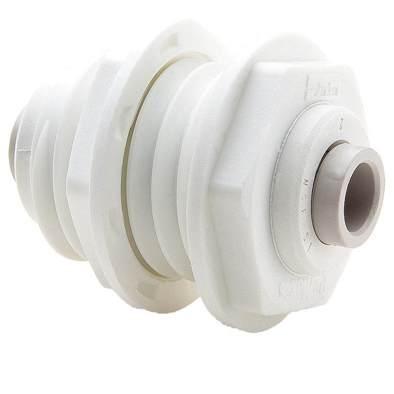 PP6BU6 by Parker | TrueSeal™ Bulkhead Union | 3/8" Push-to-Connect | 1.75" Length | Straight | White | Polypropylene
