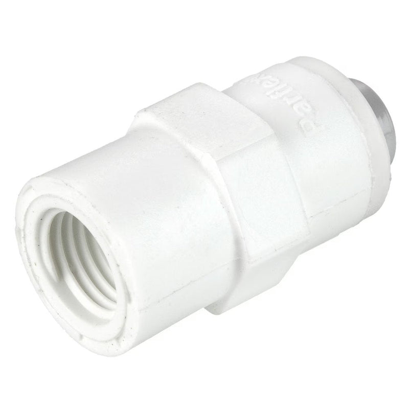 PP4FF4 by Parker | TrueSeal™ Threaded Fittings | 1/4" Female 45° Flare Connector x 7/16-20" UNS-2B Thread | 1.32" Length | Straight | White | Polypropylene