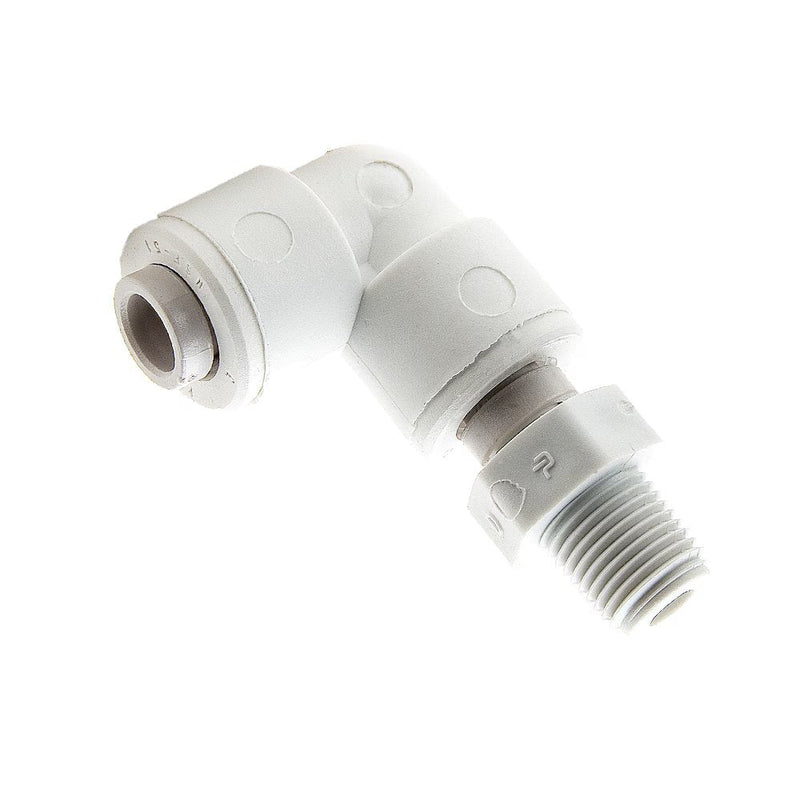 PP4MES6 by Parker | TrueSeal™ Threaded Fittings | 1/4" Tube OD x 3/8" Male NPTF Thread | 90° Elbow | White | Polypropylene