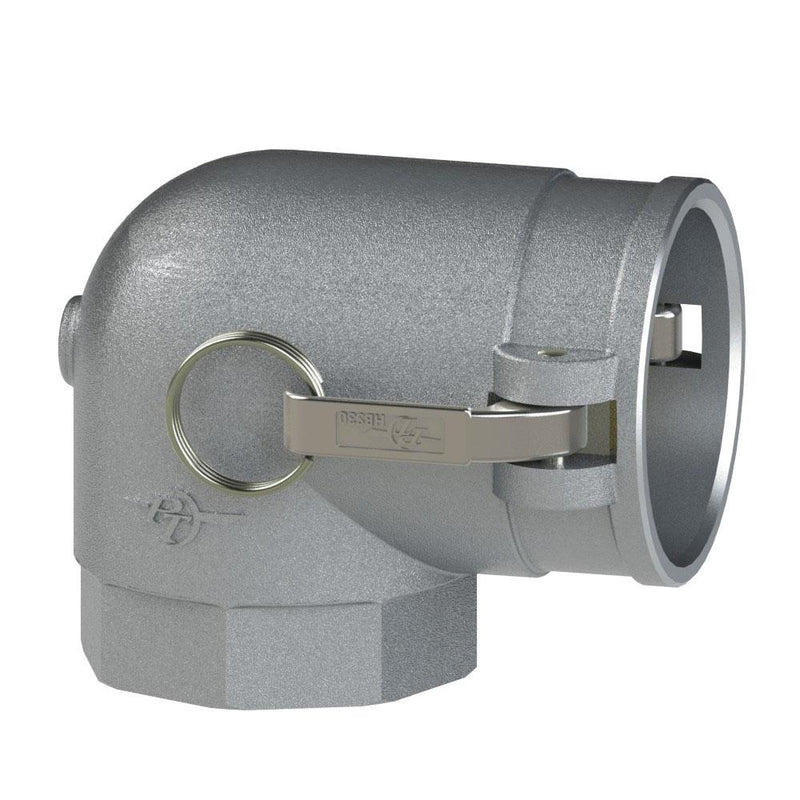 1000730 (30G) by PT-Coupling | Cam & Groove Adapter with Check Valve | Type G | 90° Elbow | 3" Female NPT x 3" Coupler | Aluminum/HBS | Buna-N Seal