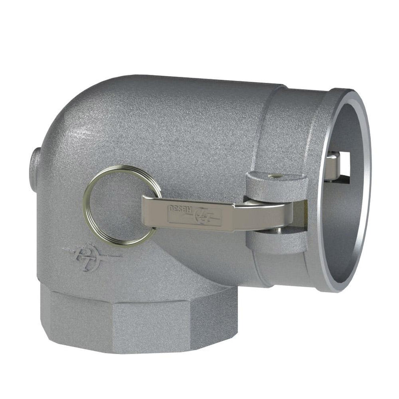 1000830 (30H) by PT-Coupling | Cam & Groove Adapter | Type H | 90° Elbow | 3" Female NPT x 3" Coupler | Aluminum/HBS | Buna-N Seal