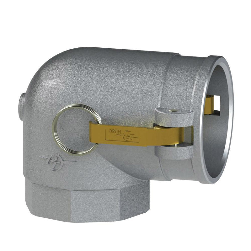 1070830 (30H) by PT-Coupling | Cam & Groove Adapter | Type H | 90° Elbow | 3" Female NPT x 3" Coupler | Aluminum/HB | Buna-N Seal