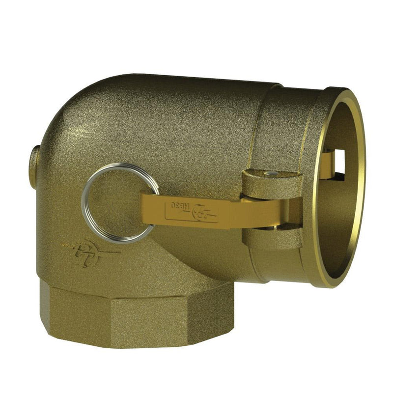 1200830 (30H) by PT-Coupling | Cam & Groove Adapter | Type H | 90° Elbow | 3" Female NPT x 3" Coupler | Brass/HB | Buna-N Seal