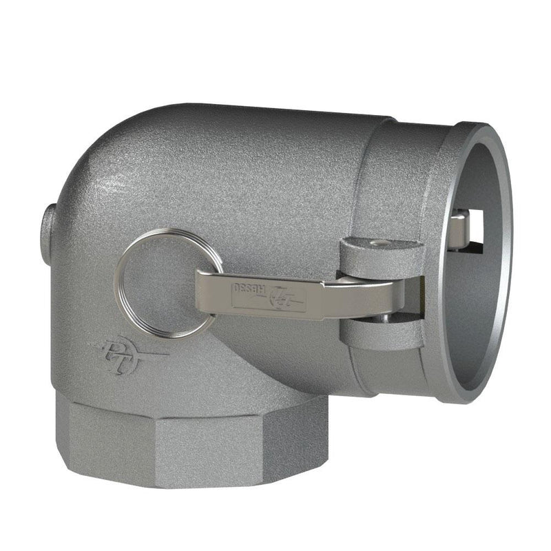 1400710 (10G) by PT-Coupling | Cam & Groove Adapter with Check Valve | Type G | 90° Elbow | 1" Female NPT x 1" Coupler | 316 Stainless Steel | Buna-N Seal