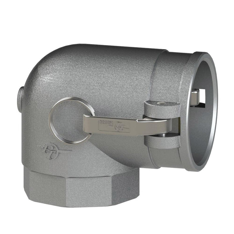 1400820 (20H) by PT-Coupling | Cam & Groove Adapter | Type H | 90° Elbow | 2" Female NPT x 2" Coupler | 316 Stainless Steel | Buna-N Seal