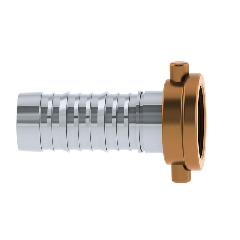 5813017 (30PCTFWSS) PROGRIP™ by PT-Coupling | Type PCTFWSS | Sanitary Wine C50 Crimp Fitting | 3" Pacific Coast Thread Female x 3" Hose Shank | 304 Stainless Steel & Brass Nut