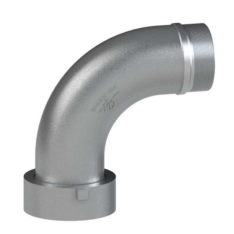 60464092 (TCA 40 90 DEG ELBOW) by PT-Coupling | Cam & Groove Adapter | Type TCA 40X90º | 90º Elbow | 4" Adapter x 4" Female Tank Car Thread | Aluminum