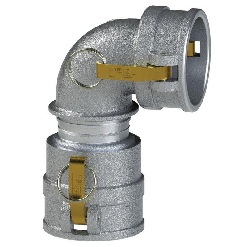 6050000069 (40DDL) by PT-Coupling | Cam & Groove Adapter | Type DDL | 90° Elbow | 4" Coupler x 4" Coupler | Aluminum/HB | Buna-N Seal