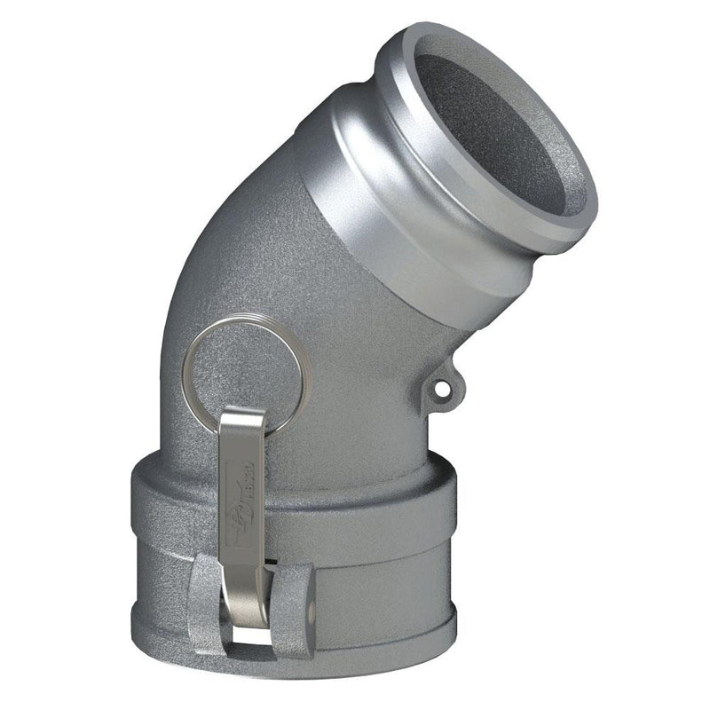 60504145 (40CAL-45 Deg) by PT-Coupling | Cam & Groove Adapter | Type CAL | 45° Elbow | 4" Coupler x 4" Adapter | Aluminum/HBS | Buna-N Seal