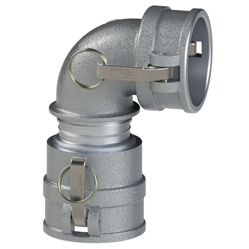 60504240 (40DDL) by PT-Coupling | Cam & Groove Adapter | Type DDL | 90° Elbow | 4" Coupler x 4" Coupler | Aluminum/HBS | Buna-N Seal