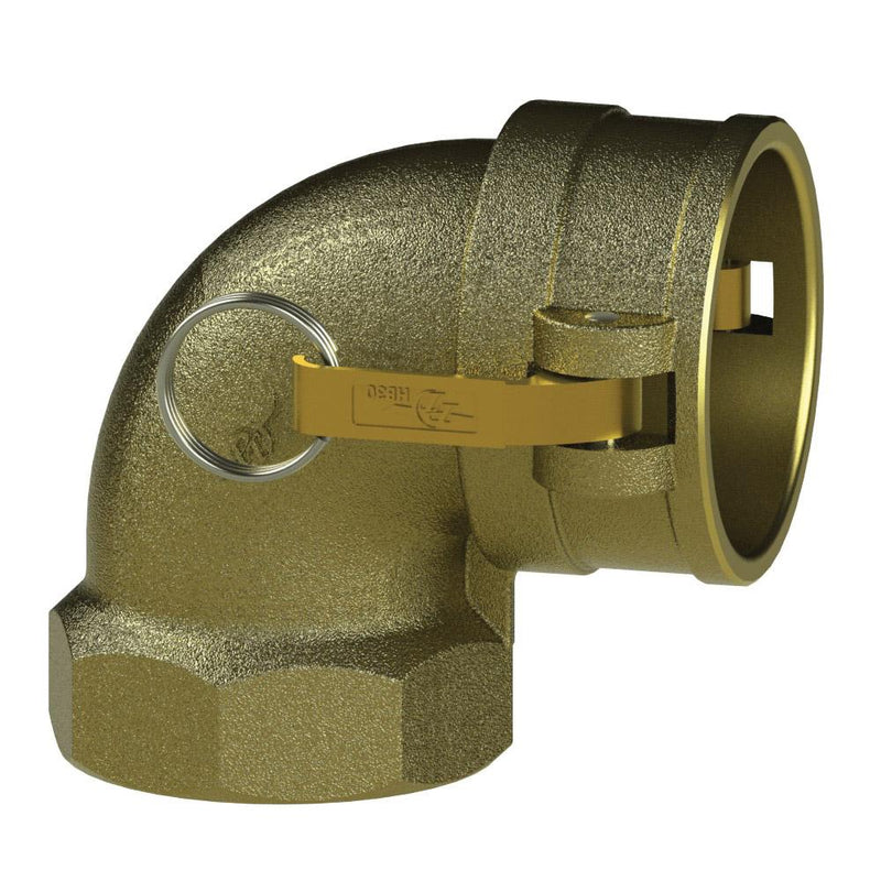 62482500 (25LD) by PT-Coupling | Cam & Groove Adapter | Type LD | 90° Elbow | 2-1/2" Coupler x 2-1/2" Female NPT | Brass | Buna-N Seal