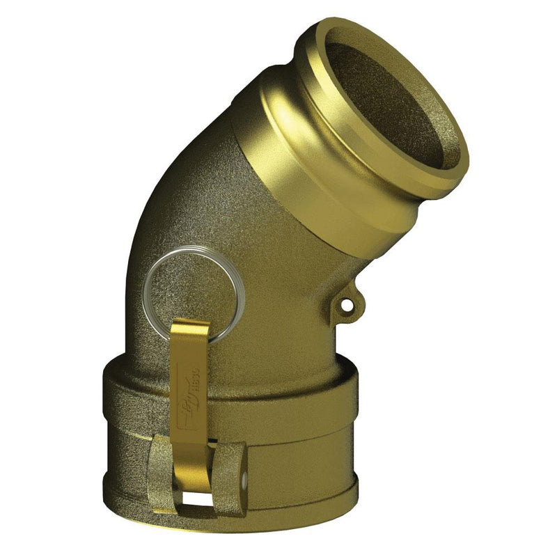 62503131 (30CAL-45 Deg) by PT-Coupling | Cam & Groove Adapter | Type CAL | 45° Elbow | 3" Coupler x 3" Adapter | Brass | Buna-N Seal