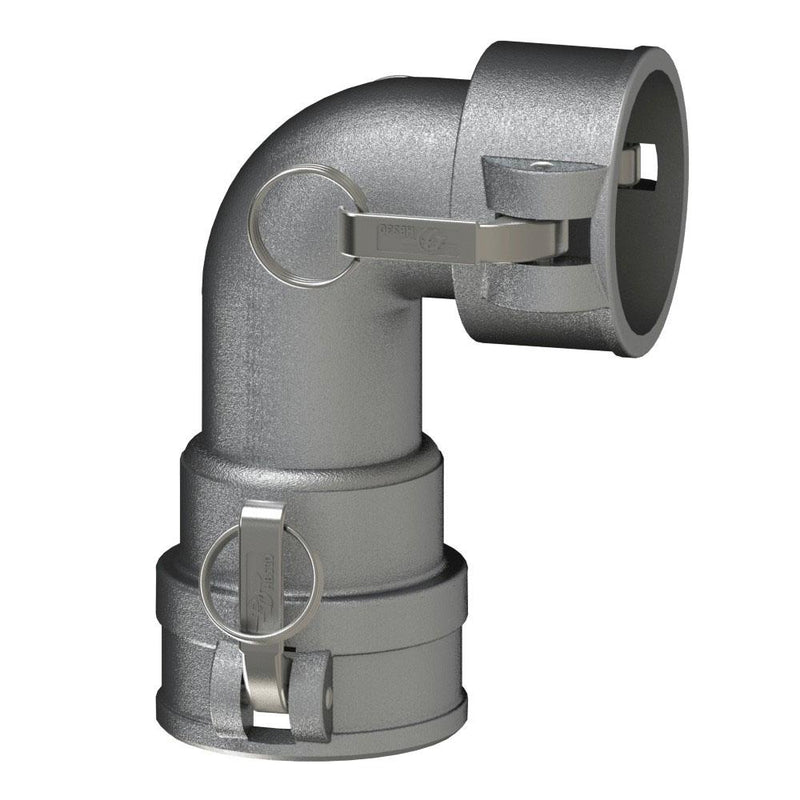 64504240 (40DDL) by PT-Coupling | Cam & Groove Adapter | Type DDL | 90° Elbow | 4" Coupler x 4" Coupler | 316 Stainless Steel | Buna-N Seal