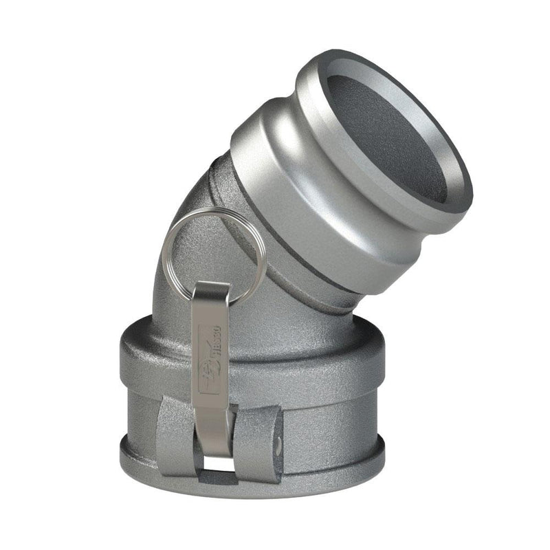 64504145 (40CAL-45 Deg) by PT-Coupling | Cam & Groove Adapter | Type CAL | 45° Elbow | 4" Coupler x 4" Adapter | 316 Stainless Steel | Buna-N Seal
