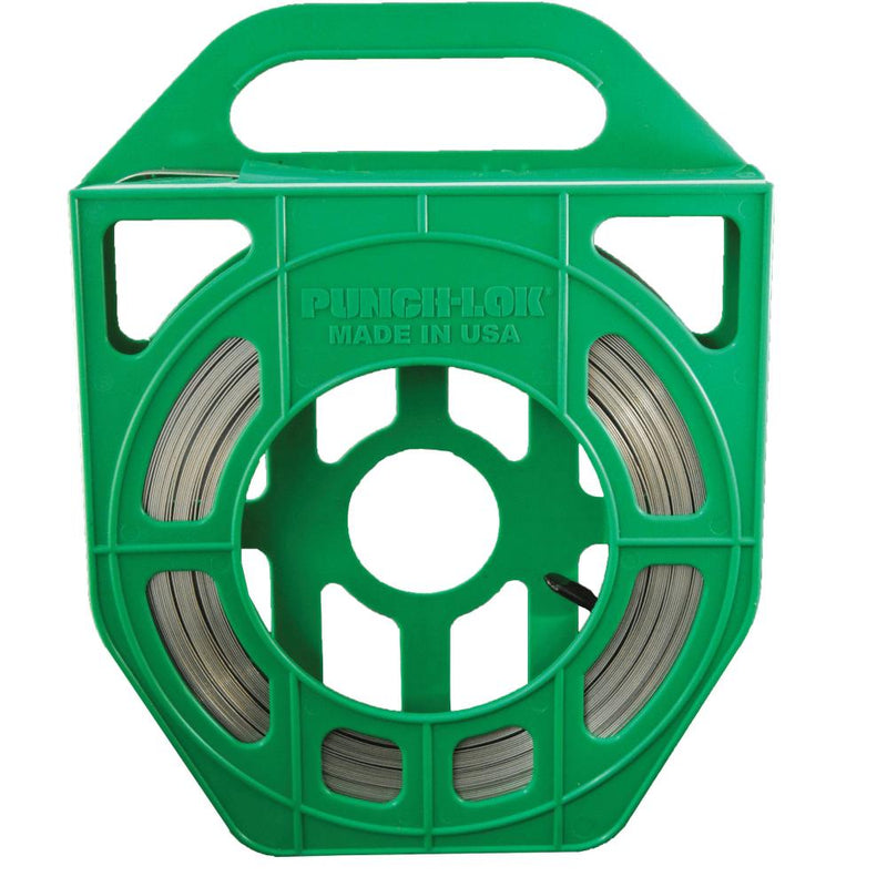 P811505 (PB505) PUNCH-LOK® by PT-Coupling | Standard Duty Banding/Strapping Roll in Green Safety Tote | 5/8" Width | 0.030" Thickness | Stainless Steel | 100ft/Roll