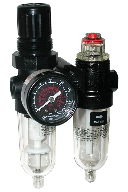 PTH-200AG by Dixon Valve | PTH Series 1 | Miniature FRL Combination Unit | with 5-125 PSI Regulator | 1/4" Port Size | 14 SCFM | Automatic Drain | Transparent Bowl