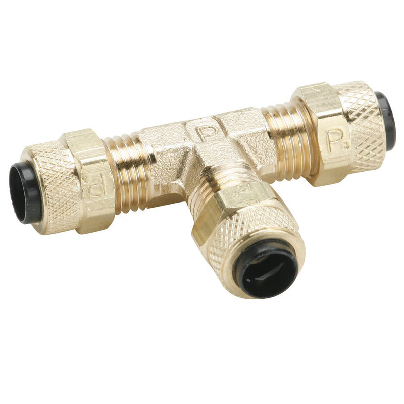 164P-6-4 by Parker | Poly-Tite Fittings | Union | 3/8" Tube Size x 3/8" Tube Size x 1/4" Tube Size | 1.96" Length | Tee | Brass | Pack of 10