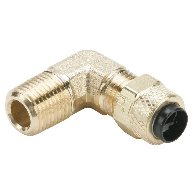 169P-4-1 by Parker | Poly-Tite Fittings | 1/4" Tube Size x 1/16" Male Pipe Thread x 3/8" Thread | 90° Elbow | Brass | Pack of 100