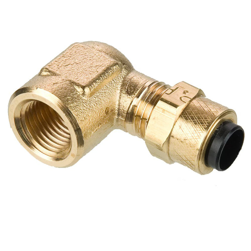 170P-4-2 by Parker | Poly-Tite Fittings | 1/4" Tube Size x 1/8" Female Pipe Thread x 3/8 Thread | 90° Elbow | Brass | Pack of 10