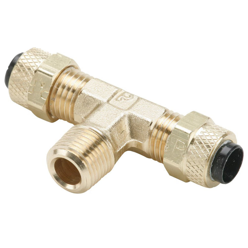 172P-4-2 by Parker | Poly-Tite Fittings | 1/4" Tube Size x 1/8" Male Pipe Thread x 3/8" Thread | 1.68" Length | Tee | Brass | Pack of 25