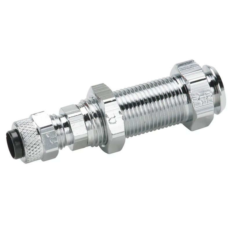 392P-4-4 by Parker | Poly-Tite Fittings | Bulkhead Coupler Body | 1/4" Tube Size x 1/4" Insert Diameter x 1/2" Thread | 5/8" Hex | 2.13" Length | Straight | Chrome Plated Brass | Pack of 5