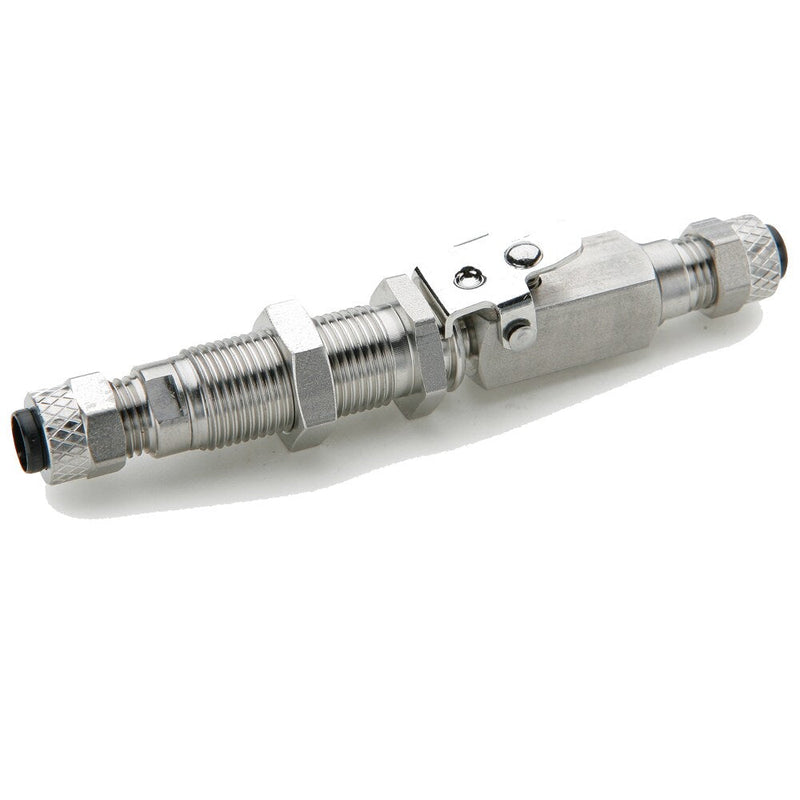 394PDSS-4-4 by Parker | Poly-Tite Fittings | Double End Shutoff Bulkhead Quick Coupler | 1/4" Tube OD x 1/2" Thread | .625" Hex | 3.69" Length | Straight | Stainless Steel