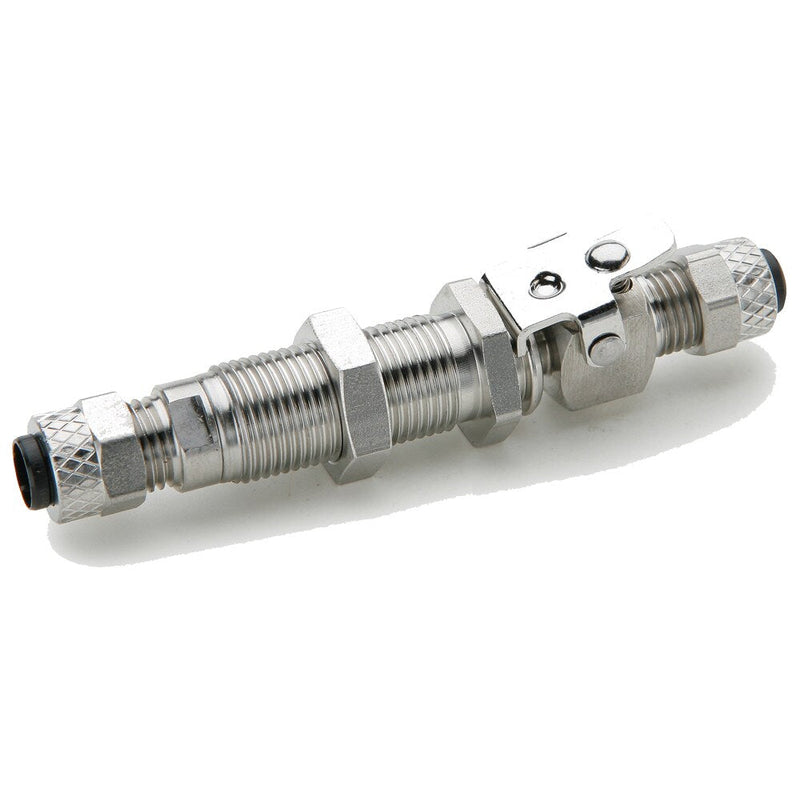 394PSS-6-6 by Parker | Poly-Tite Fittings | Coupler Single End Shut-Off Bulkhead | 3/8" Tube OD x 11/16" Bulkhead Thread | .812" Hex | 3.50" Length | Straight | Stainless Steel