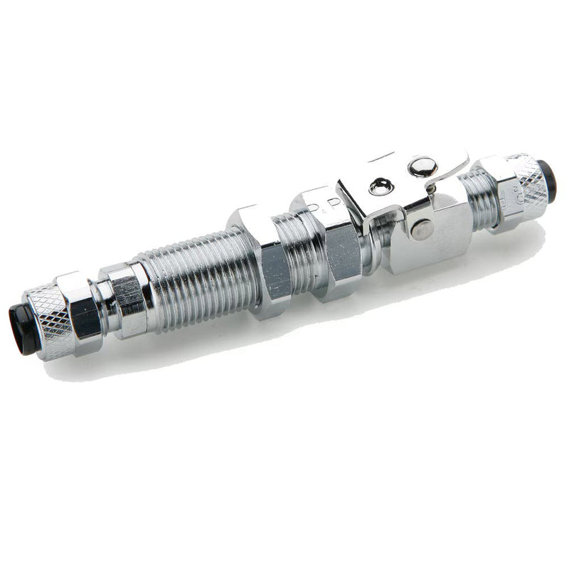 394P-4-4 by Parker | Poly-Tite Fittings | Single End Shutoff Bulkhead Quick Coupler | 1/4" Tube Size x 1/2" Thread | 5/8" Hex | 3.28" Length | Straight | Chrome Plated Brass | Pack of 5