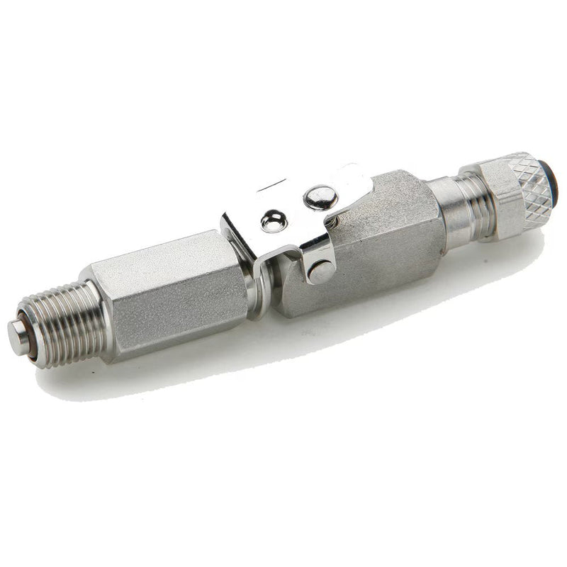 398PDSS-6-4 by Parker | Poly-Tite Fittings | Double End Shutoff Pipe Connector Quick Coupler | 3/8" Tube OD Connector x 1/4" Male Pipe Thread | .625" Hex | 3.10" Length | Straight | Stainless Steel