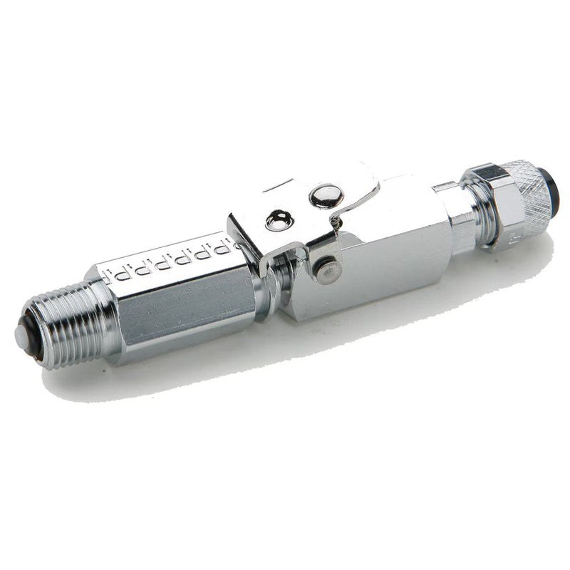 398PD-6-4 by Parker | Poly-Tite Fittings | Double End Shutoff Pipe Connector Quick Coupler | 3/8" Tube OD Connector x 1/4" Male Pipe Thread x 3/8" Thread | 5/8" Hex | 2.88" Length | Straight | Chrome Plated Brass | Pack of 5
