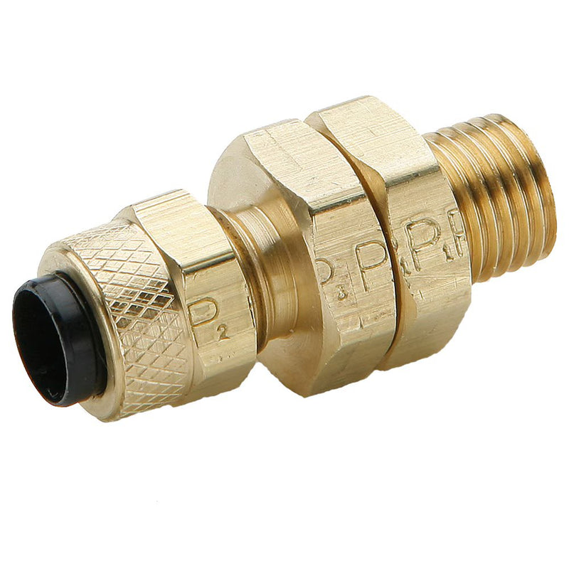 62PTBH-4 by Parker | Poly-Tite Fittings | Bulkhead Union | 1/4" Tube Size x 3/8" Thread | 9/16" Hex | 1.19" Length | Straight | Brass | Pack of 25