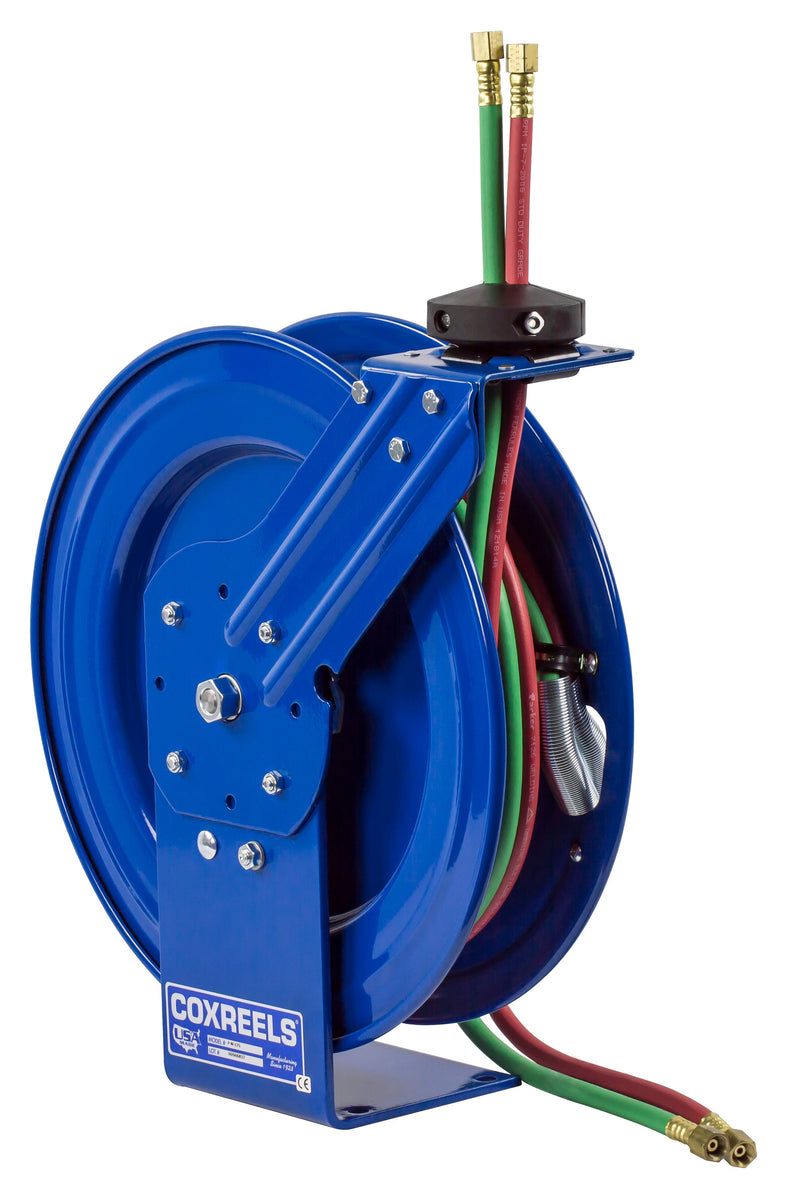 P-WL-140 by Coxreels | P-W Series | 200 PSI Dual Hose Spring Driven Hose Reel for Oxy-Acetylene Welding | 1/4" Hose ID, 1/4" FNPT Inlet | Steel | 40ft Capacity, Hose Not Included