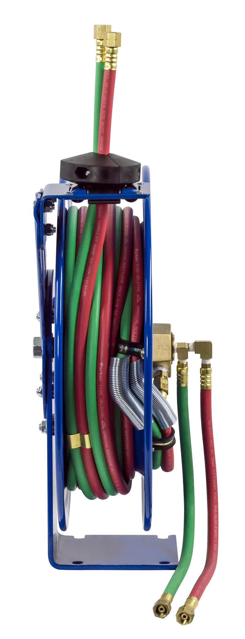 P-W-125 by Coxreels | P-W Series | 200 PSI Dual Hose Spring Driven Hose Reel for Oxy-Acetylene Welding | 1/4" Hose ID, 1/4" FNPT Inlet x 1/4" MNPT Hose End | Steel | 25ft EPDM Hose Included