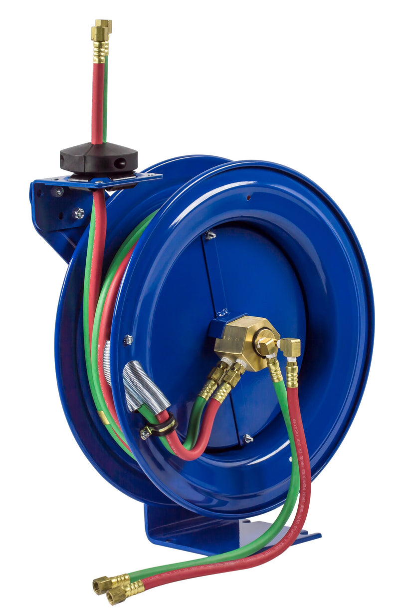 P-WL-125 by Coxreels | P-W Series | 200 PSI Dual Hose Spring Driven Hose Reel for Oxy-Acetylene Welding | 1/4" Hose ID, 1/4" FNPT Inlet | Steel | 25ft Capacity, Hose Not Included