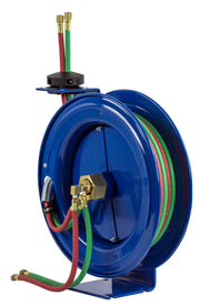 P-WL-125 by Coxreels | P-W Series | 200 PSI Dual Hose Spring Driven Hose Reel for Oxy-Acetylene Welding | 1/4" Hose ID, 1/4" FNPT Inlet | Steel | 25ft Capacity, Hose Not Included