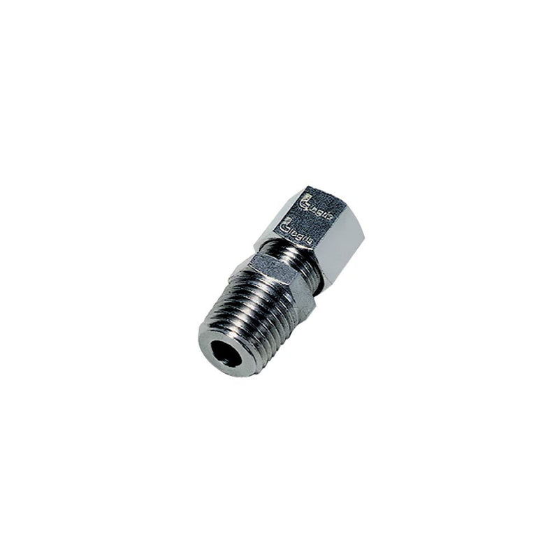 1805 12 13 by Parker | Legris Stud Fitting | 10 mm Tube Size x 1/4" Male BSPT Thread | 19 mm Hex (F) | 22 mm Hex (F1) | Straight | 316L Stainless Steel