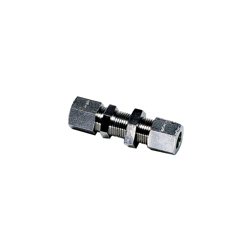 1816 10 00 by Parker | Legris Bulkhead Connector | 10 mm Tube Size x 10 mm Tube Size | 19 mm Hex (F) | 19 mm Hex (F1) | 58 mm Length | Straight | 316L Stainless Steel | Pack of 2