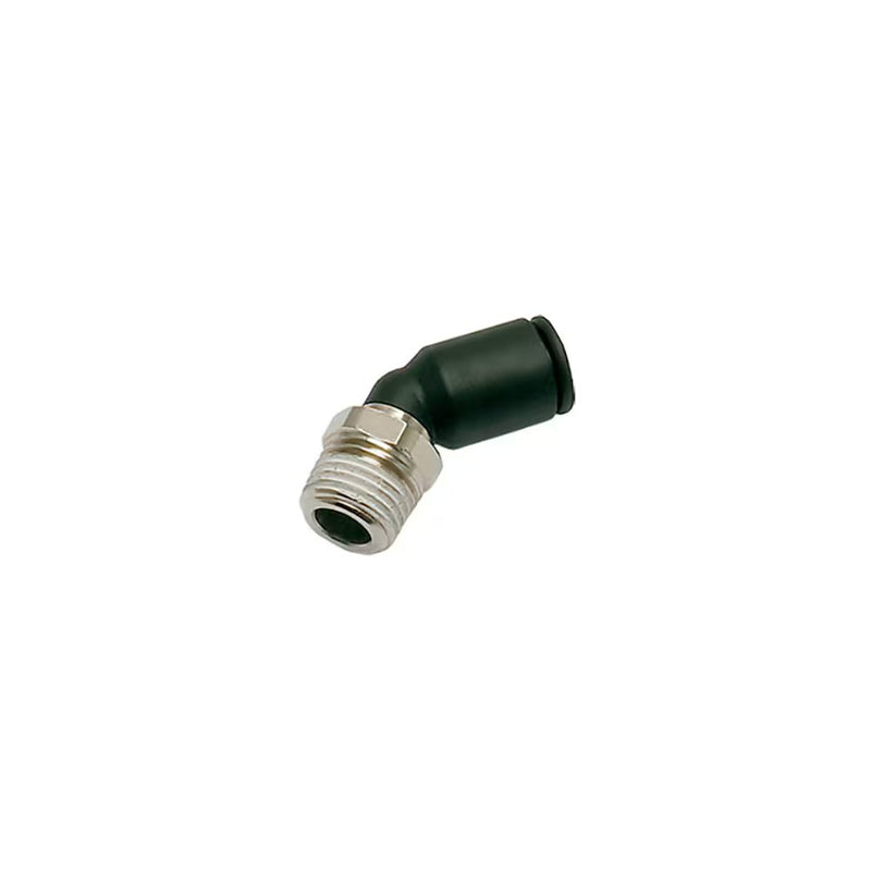 3113 56 20 by Parker | LF3000® Push-to-Connect Fittings | 1/4" Push-to-Connect x 10-32 Male UNF Thread | 8 mm Hex | 45° Elbow | Nylon