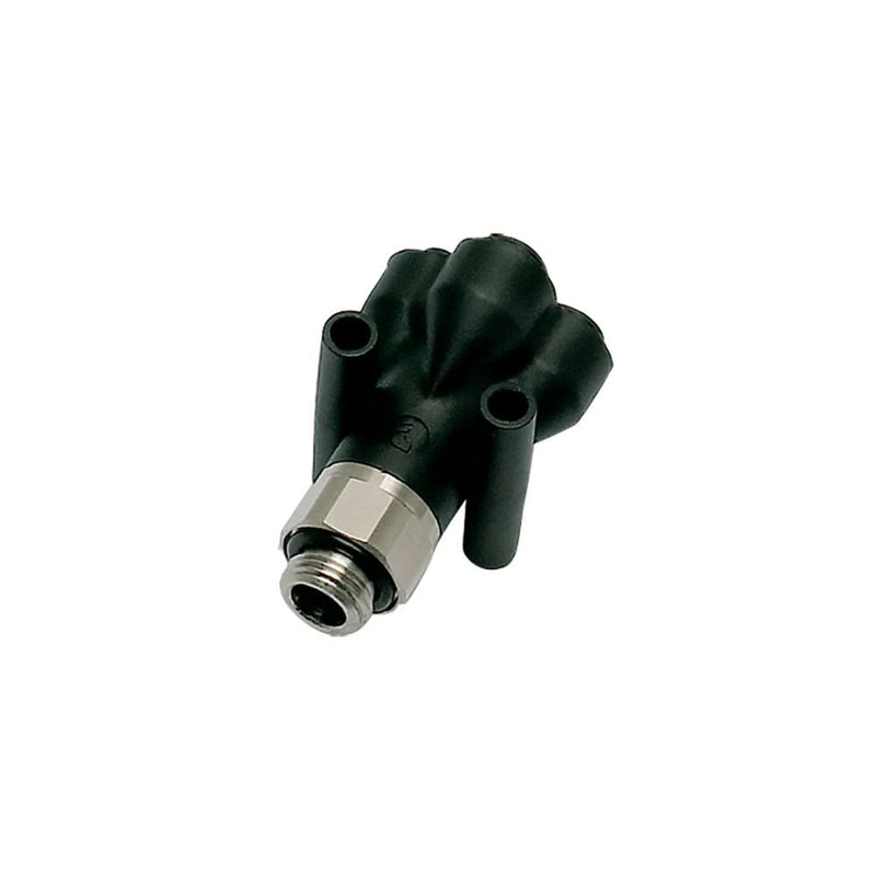 3132 06 10 by Parker | Legris Stud Fitting | 6 mm Push-to-Connect x 1/8" Male Swivel BSPP Thread | 19 mm Hex | Double Y | Polymer