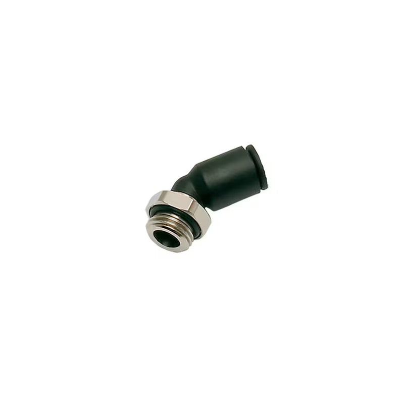 3133 08 13 by Parker | Legris Stud Fitting | 8 mm Push-to-Connect x 1/4" Male Swivel BSPP Thread | 16 mm Hex | 45° Elbow | Polymer